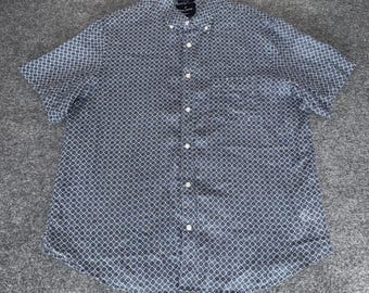 Daniel Hechter Paris Linen Shirt Mens XL Geometric Short Sleeve Button Up Casual