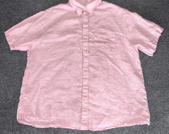 Brooks Brothers Mens XL Pink Baird McNutt Irish Linen Short Sleeve Button Down