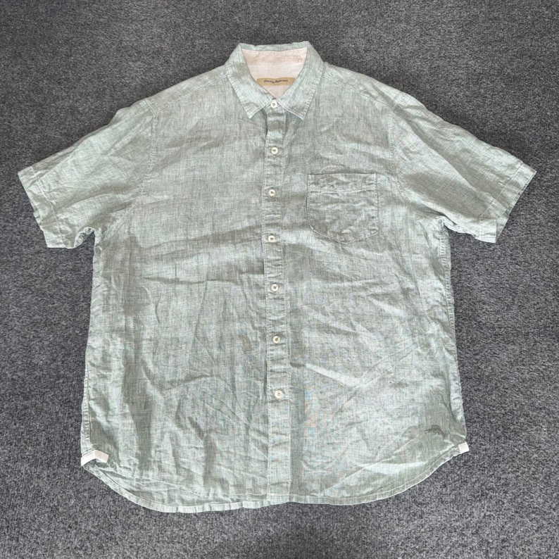 Tommy Bahama Mens Large Green 100% Linen Short Sleeve Button Up Shirt Casual image 1