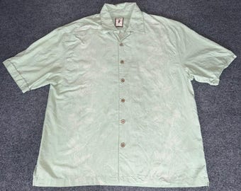 Jamaica Jaxx Mens XL Silk Button Up Shirt Sage Green Tropical Floral Textured