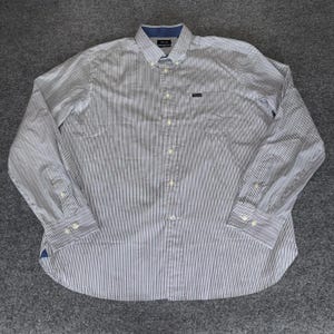 Faconnable Club Dress Shirt Mens XL Blue Striped Button Down Long Sleeve Cotton
