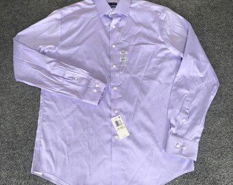 Van Heusen Mens M Regular Fit Stretch Dress Shirt Lavender 15-15.5 34/35 NEW