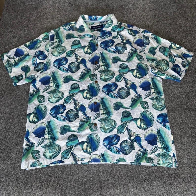 Tommy Bahama Hawaiian Silk Shirt Mens 2XL Button Up Seashell Aloha Short Sleeve image 1