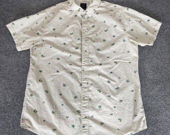 RVCA Mens XL Slim Fit Short Sleeve Button Down Shirt Floral Micro Dot Cotton