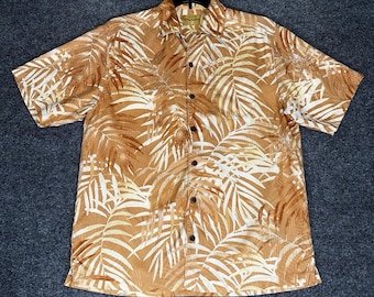 Tommy Bahama Shirt Men's Medium Orange Floral Silk Button Up Camp Short Sleeve