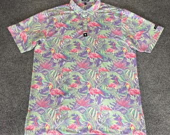 Bad Birdie Mens XL Golf Polo Shirt Flamingo Tropical Stretch Casual Short Sleeve