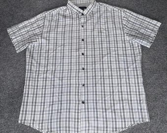 Van Heusen Mens XL Grey White Plaid Short Sleeve Button Up Shirt Dress Easy Care