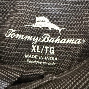 Camisa polo Tommy Bahama para hombre, talla XL, gris a rayas, manga corta, algodón, estilo casual, golf. imagen 2