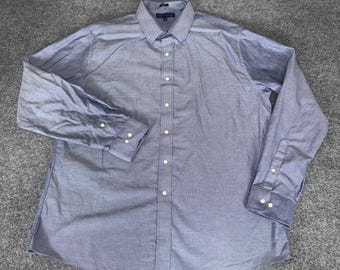 Tommy Hilfiger Mens Blue Slim Fit Button Down 2XL Dress Shirt 18 36-37 Cotton