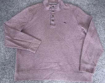 Tommy Bahama Mens XL 1/4 Snap Button Pullover Sweater Heather Mauve Ribbed Knit
