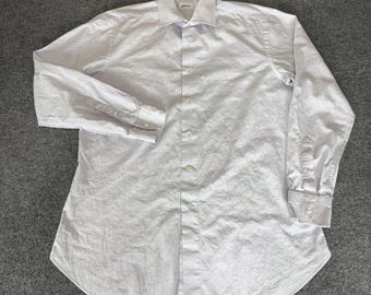 Brioni Mens Dress Shirt 17 43 White Purple XL Micro Stripe Cotton Long Sleeve