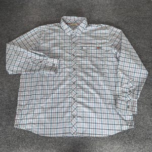 Simms Mens 2XL Blue Plaid brrr Cooling Performance Fishing Shirt Long Sleeve