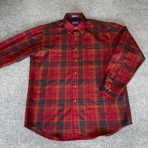 Sir Pendleton Flannel Shirt Mens Large Red Plaid Wool Button Down Long Sleeve