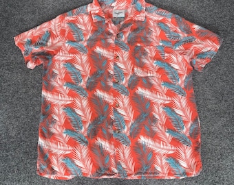 Goodfellow & Co Mens Slim Fit Tropical Palm Leaf Rayon Button Down Shirt Coral L