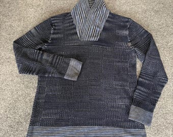 Armani Exchange Mens Navy Blue Textured Shawl Collar Pullover Sweater Large