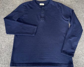 Taylor Stitch Mens XL Blue Henley Long Sleeve Shirt Size 44 Upcycled Cotton RPET