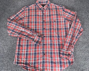 J.Crew Mens Medium Red Blue Plaid Flannel Long Sleeve Button Down Shirt Casual