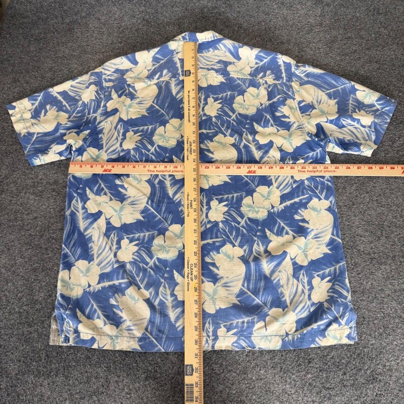 Tommy Bahama Mens Large Blue Floral 100% Silk Short Sleeve Button Up Shirt Aloha image 4