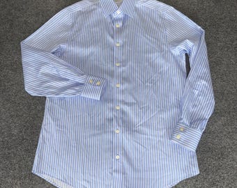 Charles Tyrwhitt Mens 15.5 33 Non Iron Slim Fit Striped Dress Shirt Blue White