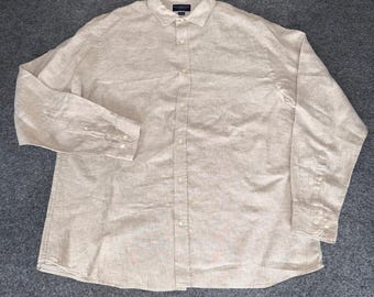 Charles Tyrwhitt Mens XL 100% Linen Button Up Shirt Beige Long Sleeve Classic