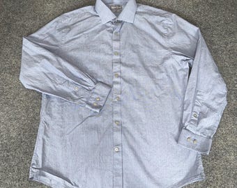 Michael Kors Mens Blue Slim Fit Stretch Dress Shirt 16.5 32/33 Long Sleeve Large