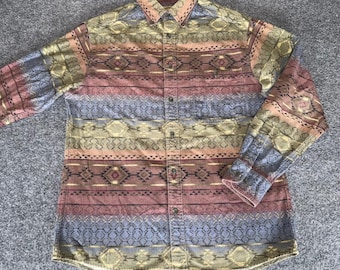 Cabelas Deerskin Chamois Shirt Mens M Southwestern Geometric Aztec Tribal VTG