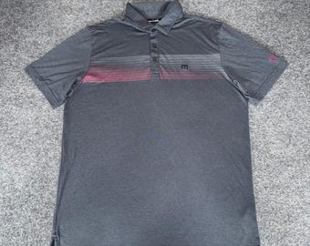 Travis Mathew Mens Medium Gray Striped Golf Polo Shirt CCV Performance Stretch