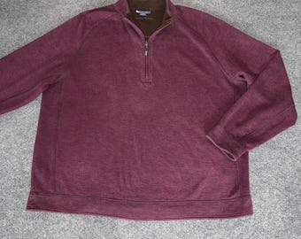 Tommy Bahama Mens 2XT Reversible 1/4 Zip Pullover Burgundy Brown Casual Comfort