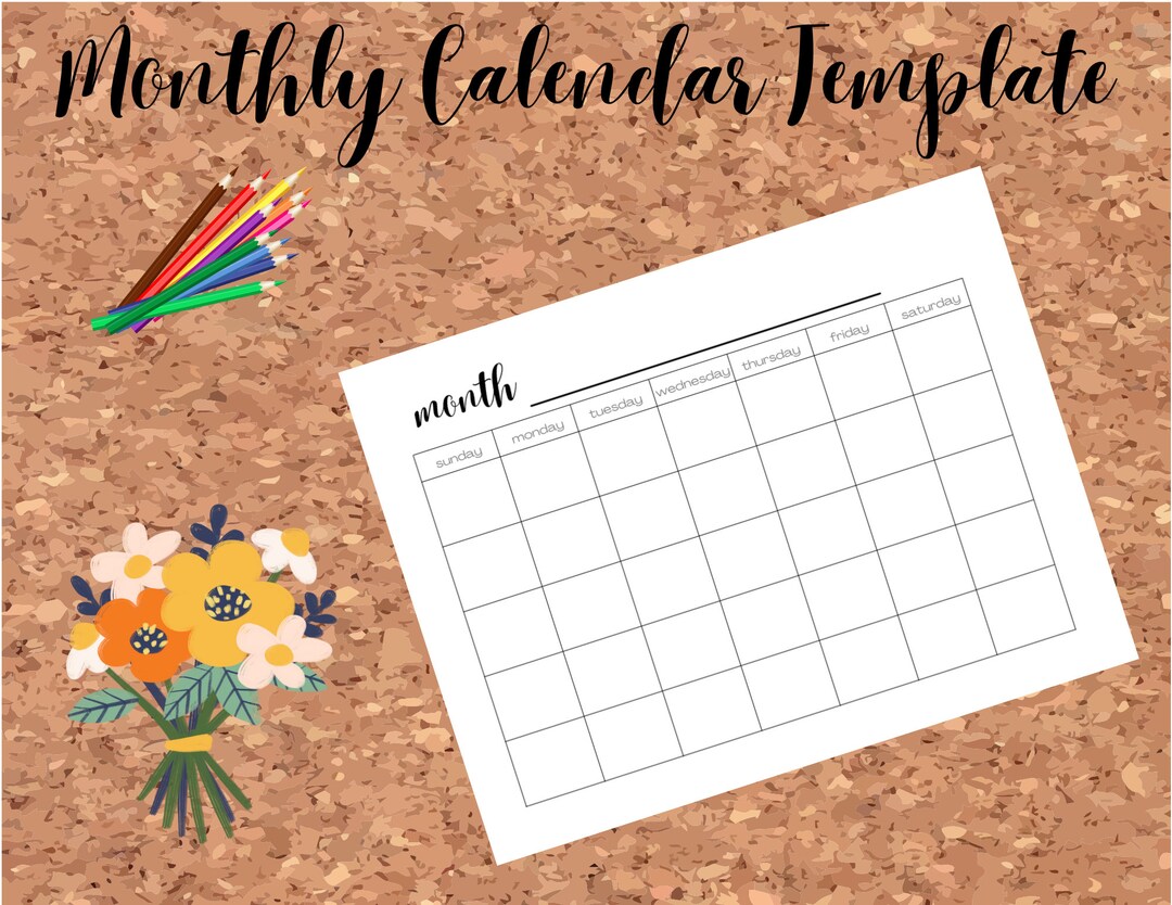 Monthly Calendar Template Digital PDF - Etsy