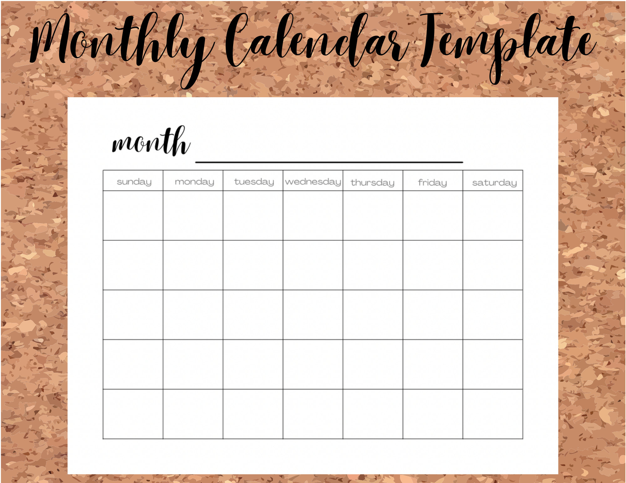 Monthly Calendar Template Digital PDF - Etsy