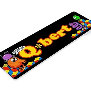 Q Bert Video Game Tin Sign 11x4 inch Stand Up Arcade Border Coin Op Retro Classic Nes 8 bit 16 bit Nintendo Super Nintendo Q*Bert