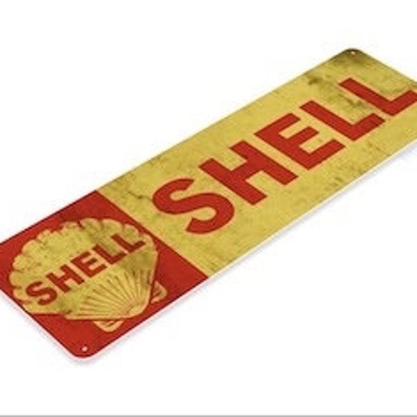 Shell Tin Sign 11x4 inch motor oil gas gasoline retro service station rustic man cave advertisement metal poster