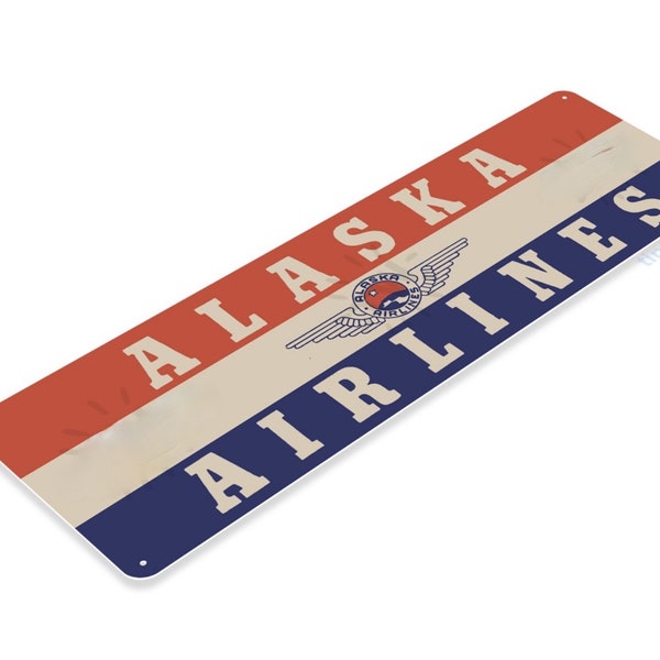 Alaska Airlines 11x4 inch Garage Metal Poster Ad Advertisement  aviation airplane Sea Tac Washington travel