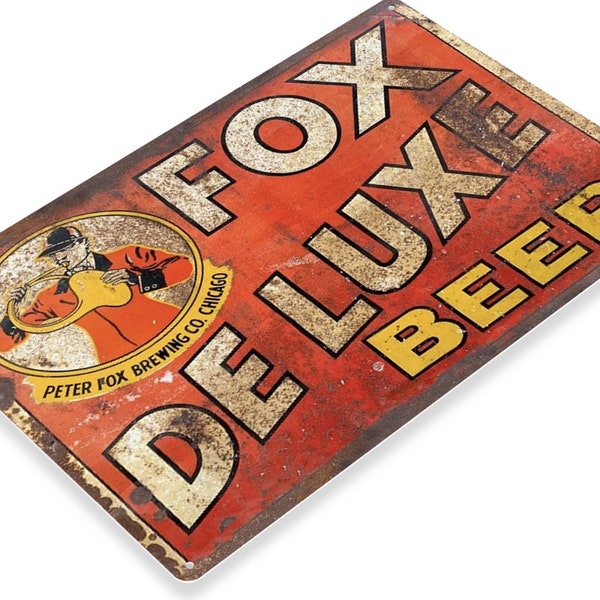 Fox Deluxe Beer tin sign 11x8 inch retro Illinois  Peter Fox brewing company brewery Chicago