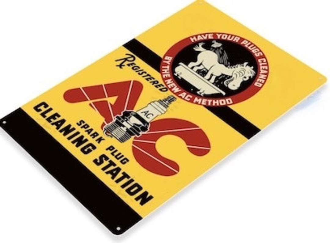 AC Spark Plug 11x8 Inch Tin Sign Store Cleaning Station Auto Parts