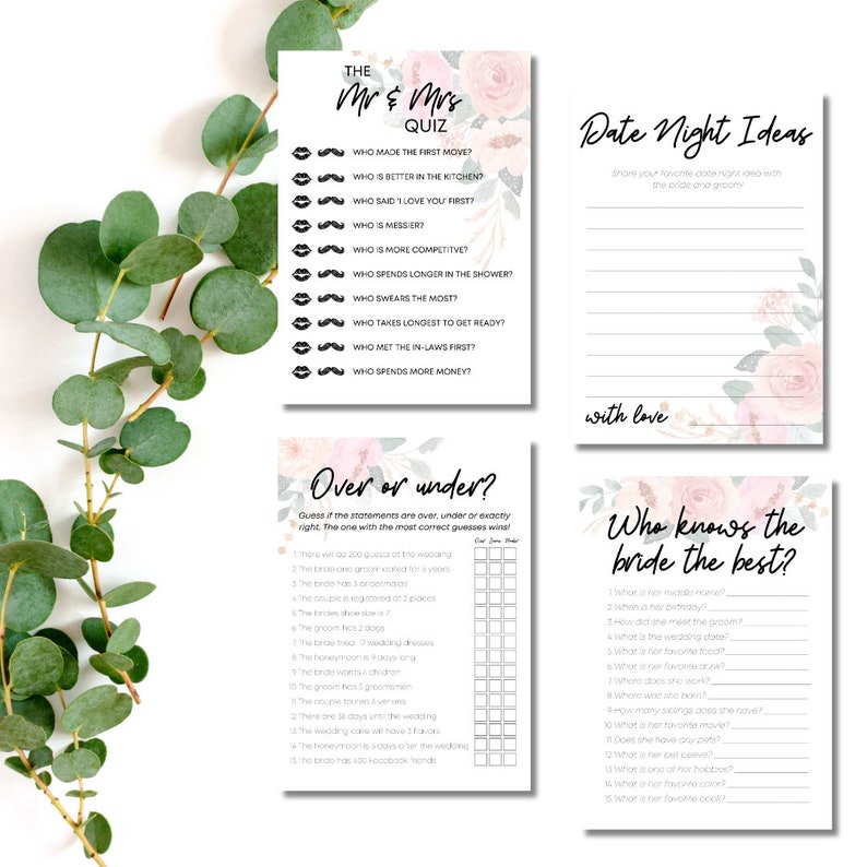 Print at Home Bridal Shower Party Games DIY Wedding, Wedding Shower