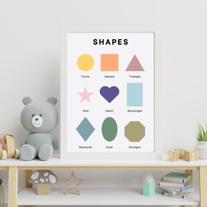 Shapes Digital Download Educational Poster | Teaching Wall Decor, Kid&#39;s Toddler Wall Decor, Teaching Tool, Classroom Wall Art