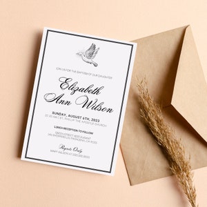 Traditional Baptism Invitation & Announcement Template (Digital Download) | Baptism Invite, Canva Template, Baptism, Religious Invite