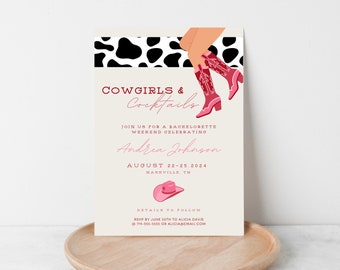 Cowgirls & Cocktails Bachelorette Party Weekend Invitation and Itinerary Template | DIY Bachelorette Invite, Western, Cowgirl Theme, Wedding