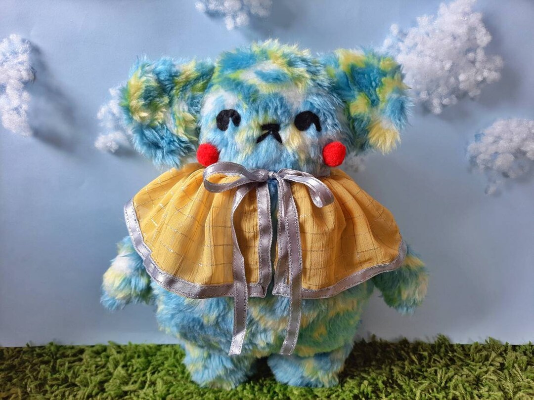 Bear Plush, Yellow and Blue Teddy, Stuffed Bear, Handmade Plushie ...