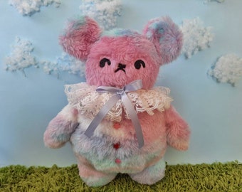 Rainbow Teddy Bear Plushie, Handmade Stuffed Animal