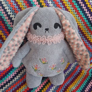 Handmade Bunny Plush, Embroidery Plush, Cute Bunny, Plush For Friend, Flower Embroidery