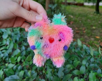 Handmade Rainbow Bunny Plushie, Cute Stuffed Animal, 4"