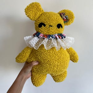 Handmade Bear Plush, Embroidery Plush, Cute Bear, Plush For Friend, Flower Embroidery