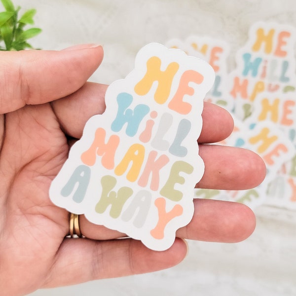 He Will Make A Way Christian Hand Lettered Laminated Vinyl Sticker | Christian Stickers for Bible Journaling, Faith Planning