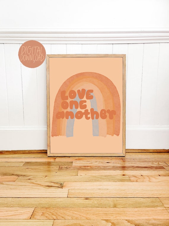 Love One Another Boho Rainbow Christian Wall Art Printable Etsy