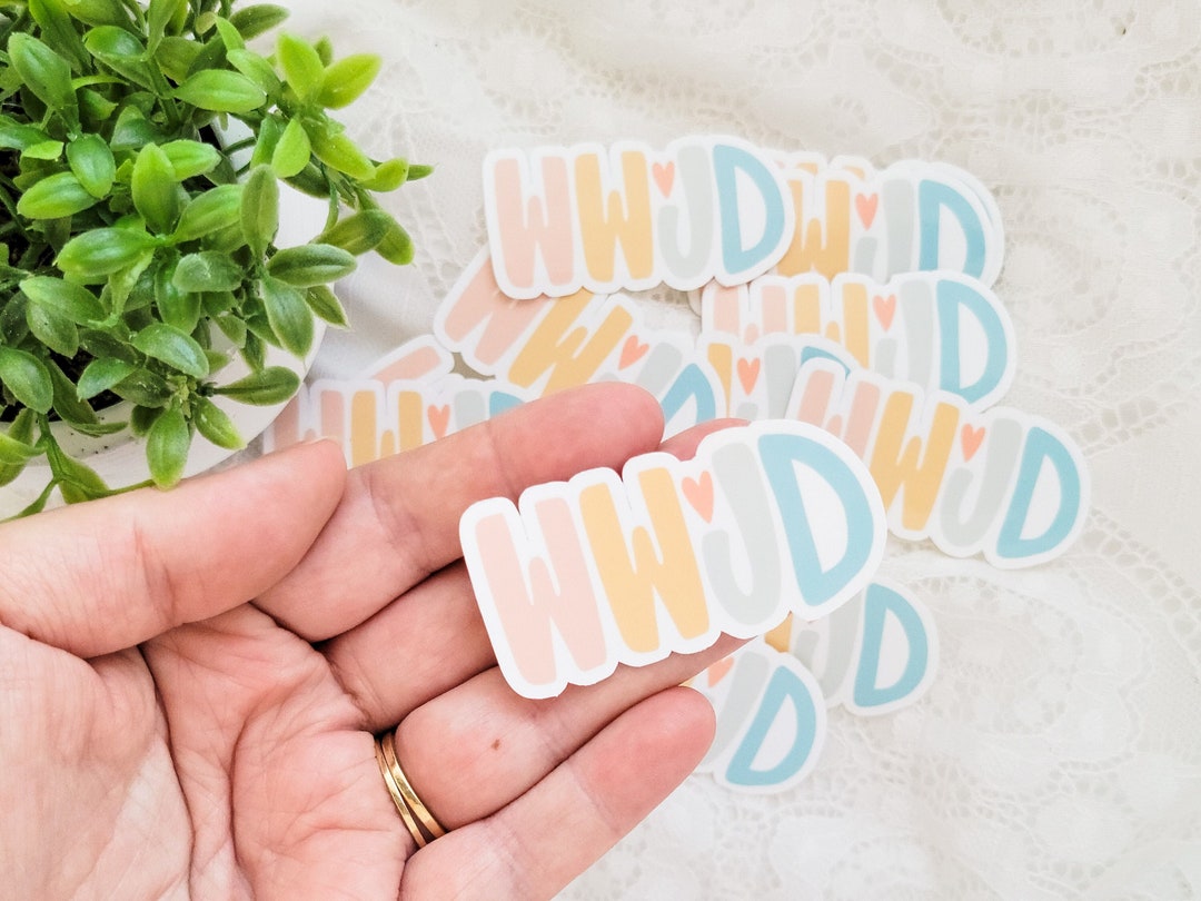 WWJD What Would Jesus Do Acronym Pastel 90s Inspired Laminated Vinyl Sticker Christian Stickers