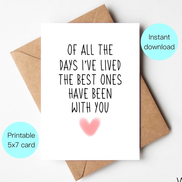 Printable anniversary card, Digital card husband wife, Funny printable card, Basic card for lover, Boyfriend Girlfriend gift, Birthday card