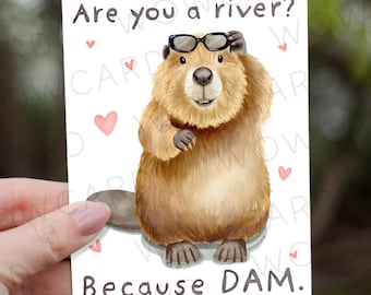 Funny Beaver love cards for wife husband, Valentines day card, Cute anniversary birthday gift for boyfriend girlfriend, watercolor galentine