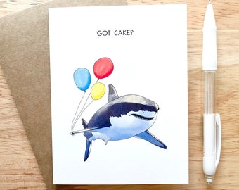 Funny shark birthday card, Watercolor birthday cards, Funny Shark Card, Animal birthday Cards, Funny animal meme, Hilarious animal cards